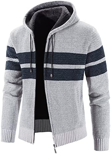 Cardigan suéter de malha de zíper de zíper masculino Bloco de lã de lã de com capuz de moletom com capuz de moleto de manga