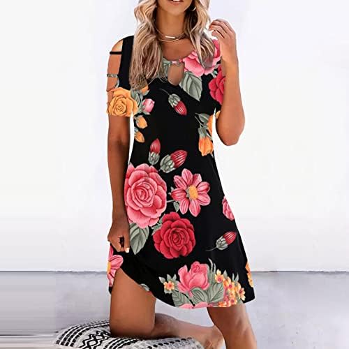 Guoxxzzi Mini vestidos de ombro frio para mulheres Vestido casual de manga curta solteira vestido de praia colorida de cor de fechadura