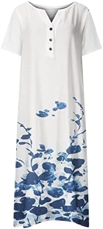 Vestidos femininos para convidado de casamento, vestido feminino botão floral bolso de manga curta V vestido casual casual