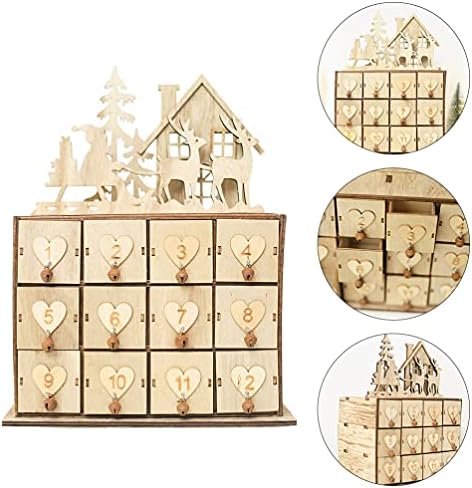 Calendário de advento de madeira de natal de natal com gaveta Jewelry Box Desktop Organizer de 24 dias de contagem