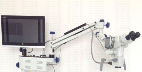 Microscópio de operação cirúrgico de montagem na parede 3 etapas, binóculos fixos de 90 ° com tela LED, divisor de feixe, montagem