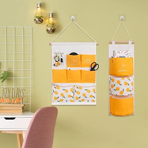 DRWSSR 2 PCS Coleção de moda de moda Orange Wall pendurou armazenamento com 10 bolsos, bolsa organizadora lavável em tecido de algodão