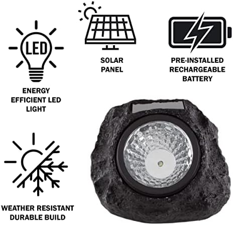 Luzes ao ar livre de rocha movida a energia solar-Luzes solares LED de pedra falsa para todo o clima, com 4 peças, laços solares LED