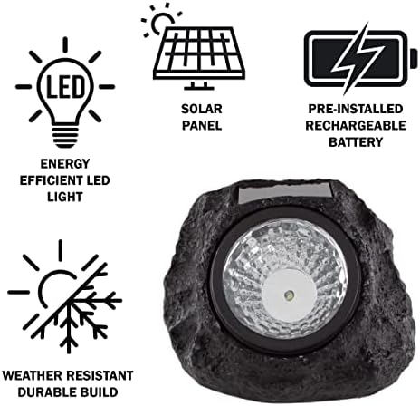 Luzes ao ar livre de rocha movida a energia solar-Luzes solares LED de pedra falsa para todo o clima, com 4 peças, laços solares LED definidos para caminhos, jardins e paisagismo por puro jardim