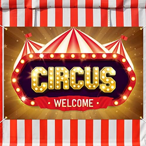 Bem -vindo a decoração de banner de cenário de circo - barragem de tenda listrada vermelha decorações de festas temáticas para meninos de meninos suprimentos
