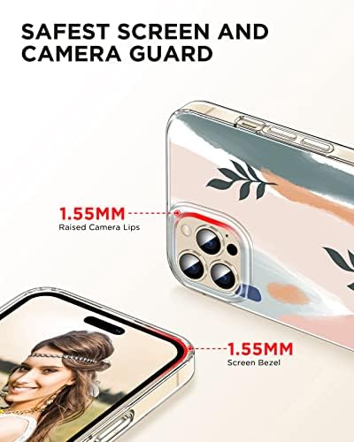 Noyabox iPhone 14 Pro Case for Women, [com protetor de tela] Slim Fit Boho Floral Design fofo iPhone 14 Pro Case, Never Fade