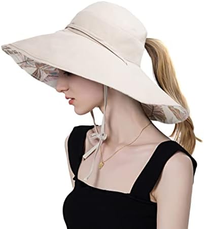 Koreshion Women Ponytail Sun Hat reversível Chapé