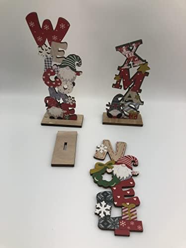 Mesa de Natal Sinais de 3 pacote, peças centrais de mesa de madeira de madeira Gnome Gnome Table Top Sign Diy Crafts Favors