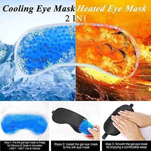 Máscara para os olhos Cavilu, máscara de sono de seda com máscara de olho em gel, máscara de olho refrescante reutilizável