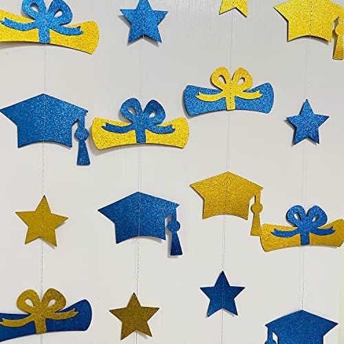 Graduação de ouro azul brilhante Bandeiras penduradas Decorações de streamers 2023 azul marinho e ouro hapsa de graduação Diploma estrela