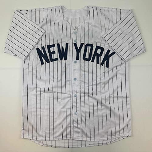Fac -símile autografou Joe Dimaggio New York Pinstripe Reimpressão a laser Auto Baseball Jersey Size Men's XL