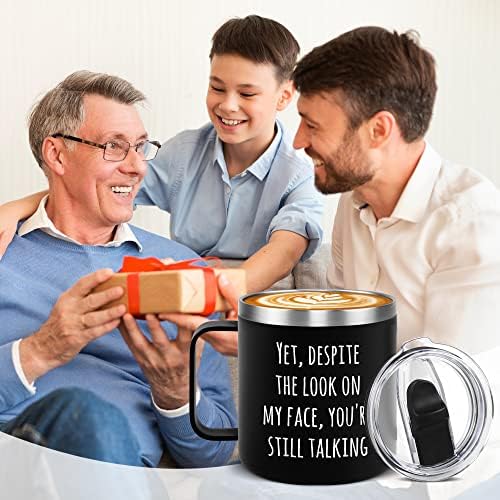 Presente de sarcasmo inspirado no NBOOCUP para homens - mas apesar da aparência do meu rosto de caneca de café com tampa - ideia de presente engraçado sarcástico para homens, com provérbios, copo de novidade presente para homens, 14 onças