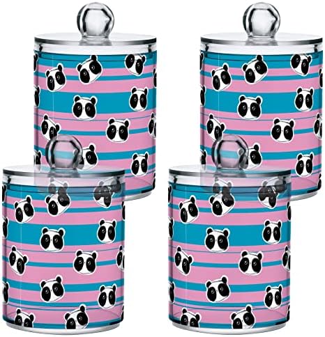 UMIRIKO 4 PCS Cute Panda Stripe 10 oz Qtip Dispenser para bola de algodão, cotonete de algodão, algodão redondo,