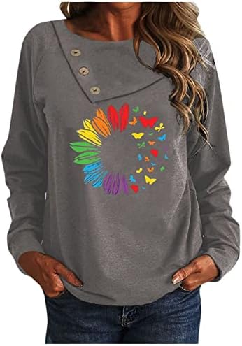 Jjhaevdy feminina Casual Butterfly Impressão de mangas compridas Tops Button Button Fleece Pullover Blusa leve Blusa Sweathirts