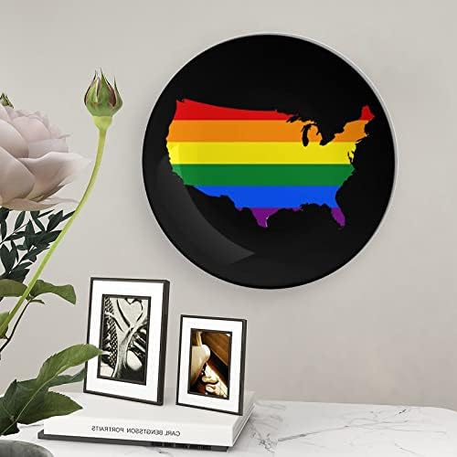 Placas de bandeira LGBT do orgulho gay do America Rainbow Bone China Decorativa Placas de Cerâmica Craft With Display Stand for Home Office Wall Decoration