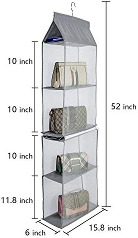 JuCoan 2 Pack Pacote destacável Organizador de bolsa suspensa para armário, suporte de armazenamento de bolsa de malha respirável com 4 prateleiras de malha grandes para armário de guarda -roupa, 52 ”x 15,8”, cinza