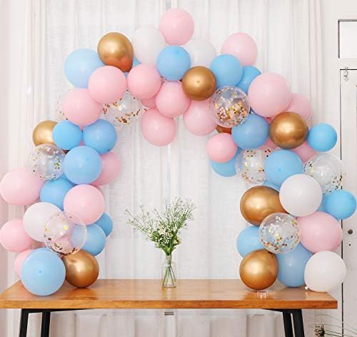 Kit de guirlanda de balão de gênero, gênero Revenção de festas Balões de balões, incluindo balões de confetes de ouro rosa azul claro