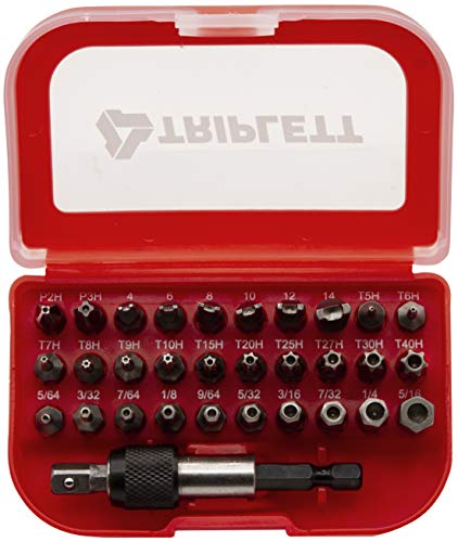 Kit de bits de segurança Triplett Kit de 32 peças com 30 bits industriais para prendedores de prova de violação, preto