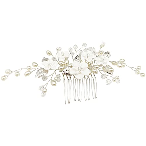 Cabelo de noiva Flower peças de vinha com pente pearl floral sholes folhas brancas para pinos de cabelo de casamento acessórios
