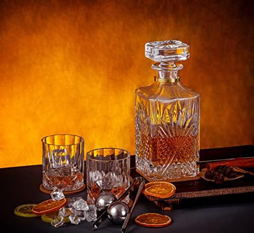 Pampas Grass Decor e Crystal Whisky Decanter, Whisky Decanter Conjuntos para homens, óculos de uísque e conjunto de decantador