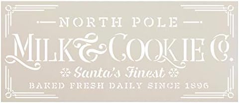 Milk & Cookie Stêncil por Studior12 | Modelo Mylar reutilizável | Pintar placar de madeira | Santa Pólo Norte Snowflake Word Art | Craft Christmas Home Decor