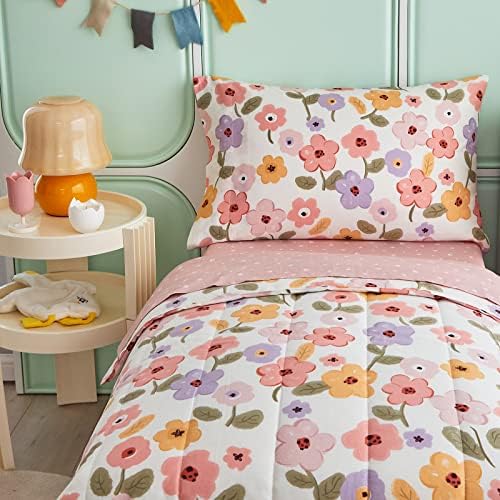 algodão 4 pedaços Flores rosa Cama de cama de criança com flores roxas de laranja rosa inclui consolador floral acolchoado