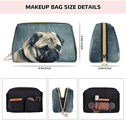 Saco de cosméticos de couro de cachorro engraçado, bolsa cosmética de zíper de viagem, bolsa de cosméticos portáteis para mulheres