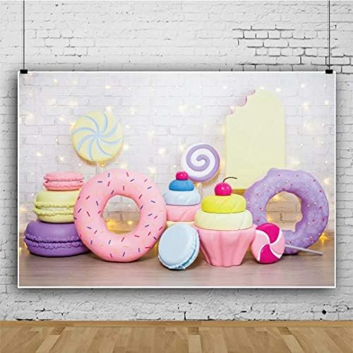 Dashan 7x5ft Donut cenário Donut Candy Cake Smash Smash White Brick Wall Polyster Photography Backgrody for Baby Shower Girl Birthday