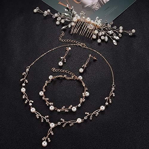 Jóias de jóias de noiva de casamento de pérolas Yadoca para mulheres pérolas de pérolas de cristal colar de colar