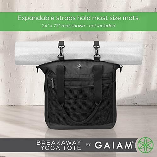 Bolsa de ioga de Gaiam Breakaway - Bolsa de ginástica e viagens com vários bolsos com zíper, compartimento de laptop acolchoado, tiras de ioga e alça de ombro ajustável - preto, 15 x13 x3.5