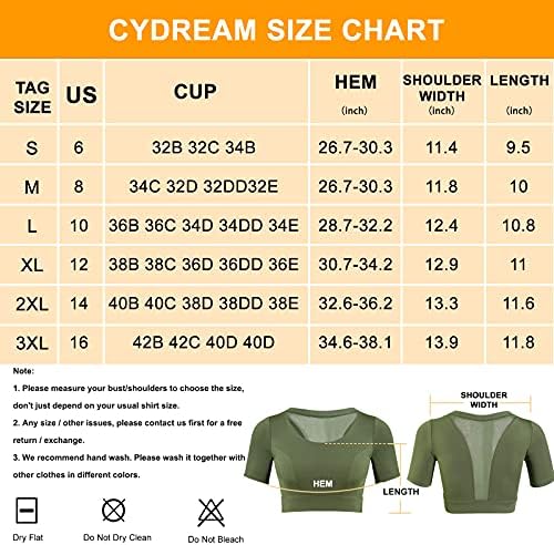 Top de treino Cydream Top para mulheres ioga camis de tampas atléticas camisas esportivas esportivas Slim Fit construído em malha de sutiã de mangas curtas