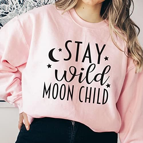 Fique na lua selvagem Criança infantil camisa bohemiana Boho Camiseta de lua de grandes dimensões Presente de moletom para