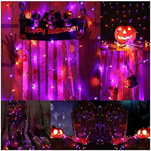 Flacchi laranja roxo halloween luzes 100 LEDs 33 pés Bateria Operado Luzes de cordas impermeabilizadas 8 Modos e Mini Luzes de Timer Auto para Festa, Decorações de Halloween, decoração externa e interna