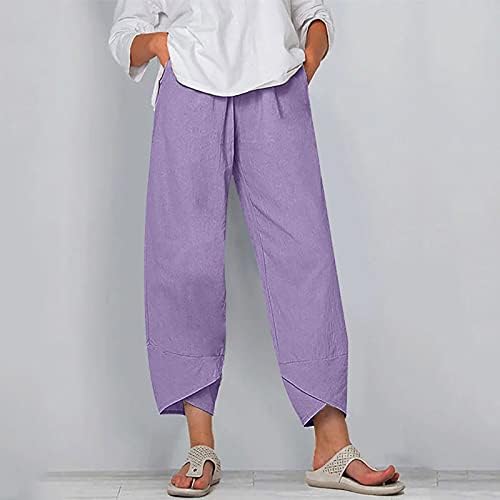 2023 calças de linho de algodão, verão casual perna larga e solta Capri Capri Compy Fashion Fashion Lounge Beach Capri Pants for