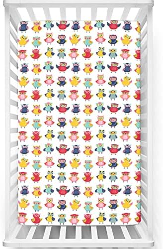 Mini-berço com tema de coruja lençóis de berço, lençóis de berço portáteis lençóis macios e respiráveis ​​para meninas para meninos, 24 x38, multicolor