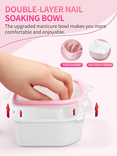 Tigela de imersão de unhas, 2pcs absorvem a tigela de manicure de removedor de pó polonês com polimento de gel com descascador de cutículas de triângulo e ferramenta de arte de unhas de cutícula de aço inoxidável