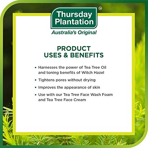 Quinta -feira Plantation Tea Tree and Witch Hazel Toner, sem álcool, purifica a pele e aperta os poros, 3,37 fl oz