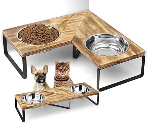 Tigelas de gato tigela de gato elevada tigela de cachorro com 2 tigelas de alimentos de aço inoxidável para comida de gato e tigelas de água para gatos cachorros pequenos dois métodos de emenda preto carbonizado