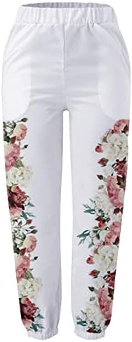 Mtsdjskf Capri Sweats para mulheres, calças de linho da cintura larga de perna larga com bolsos calças de cintura alta feminina