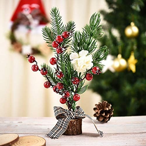 Keeteffit de árvore de natal de mesa, mini ornamentos de pinheiros artificiais com bagas vermelhas, flor, fruta de pinheiro