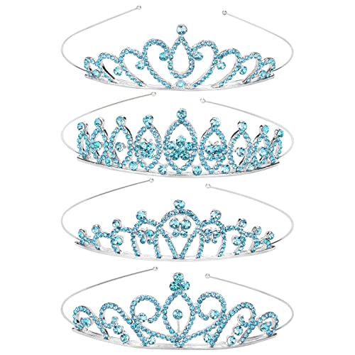 Coroas ondder para mulheres 4 PCs Tiaras azuis para meninas Princesa Crystal Prom Crowns for Kids crianças Princesa