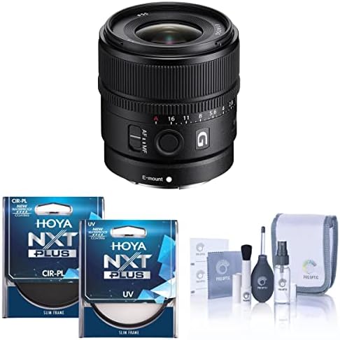 Sony E 15mm f/1,4 g lente, pacote com hoya nxt mais kit de filtro UV+CPL de 55 mm, kit de limpeza