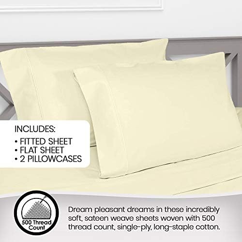 Whisper Organics, conjunto de lençóis de algodão orgânico - 500 folhas de cama TC Conjunto - Conjunto de folhas extras - Gets certificados