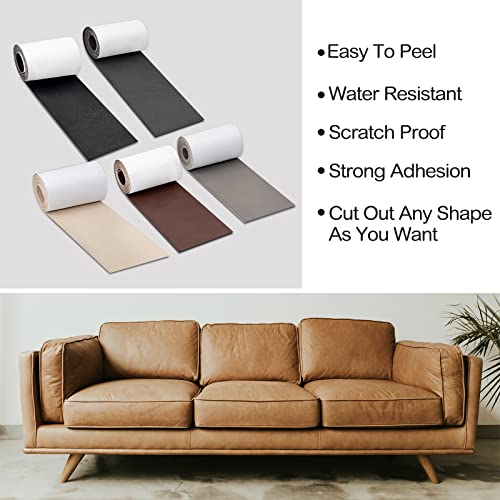 Fita de reparo de couro, manchas de couro auto-adesivo para móveis, manchas de reparo de couro de 3 x 63 polegadas para sofás, assentos