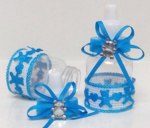 Chá de bebê decorado com garrafas preenchidas em turquesa 12 contagem