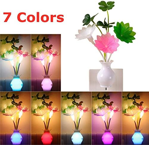 Urtop 2 Pack plug in Flower LED Night Light com entardecer para o Dawn Sensor, 7 luminária de economia de energia de flores para