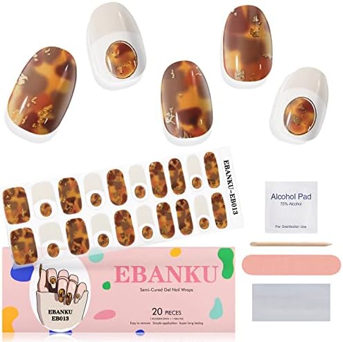 Tiras de unhas de gel semi -curadas de Ebanku, envoltórios adesivos de unhas completas durar longas e águias tiras de unhas de unha