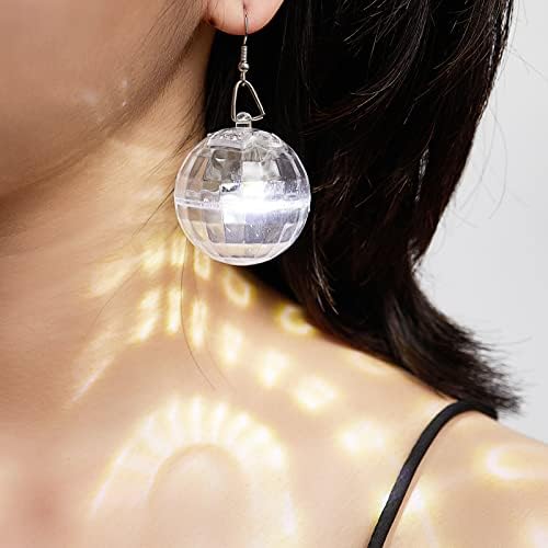 Brincos de discoteca piscando brincos de bola de discoteca para mulheres, LED Light projetando bola de bola de bola