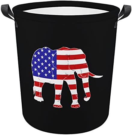 Elefante sobre a bandeira americana dobra a roupa de lavanderia dobrável para lavanderia com alças para lavar o sol