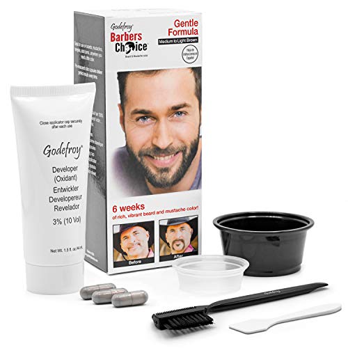 GodeFroy Barbers Choice 3 Aplicação barba e corante de bigode para homens, 6 semanas de cobertura para cabelos faciais cinzentos,